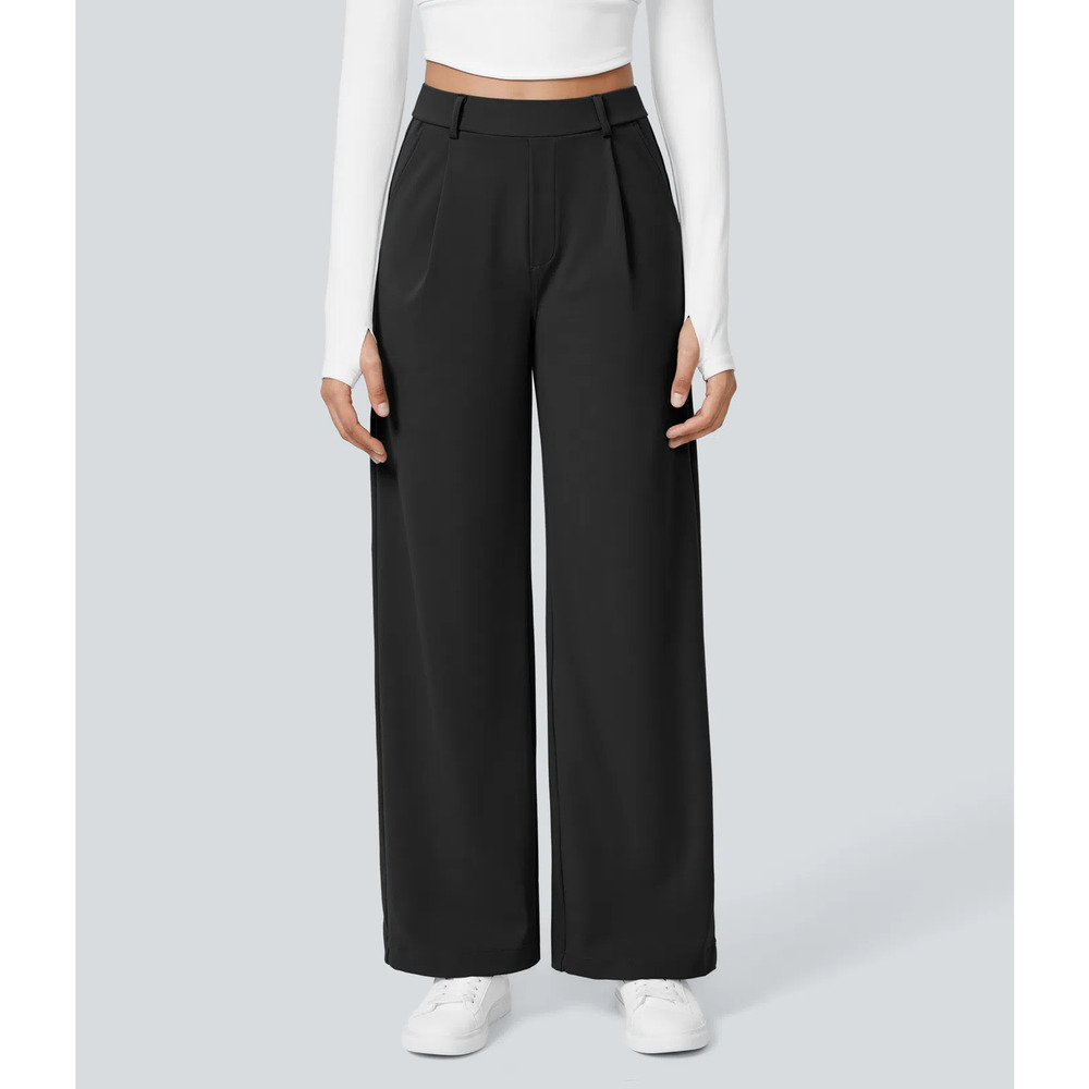 Halara High Waist Straight Leg Work Pants Stretch Comfort Black M Petite - Picture 2 of 7